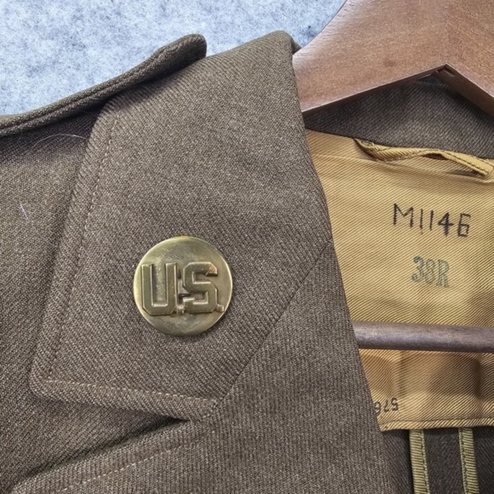 Vintage 40s WWII Uniform Coat Men 36R XS Green Wool US Army ETO Sergeant General - Picture 12 of 16